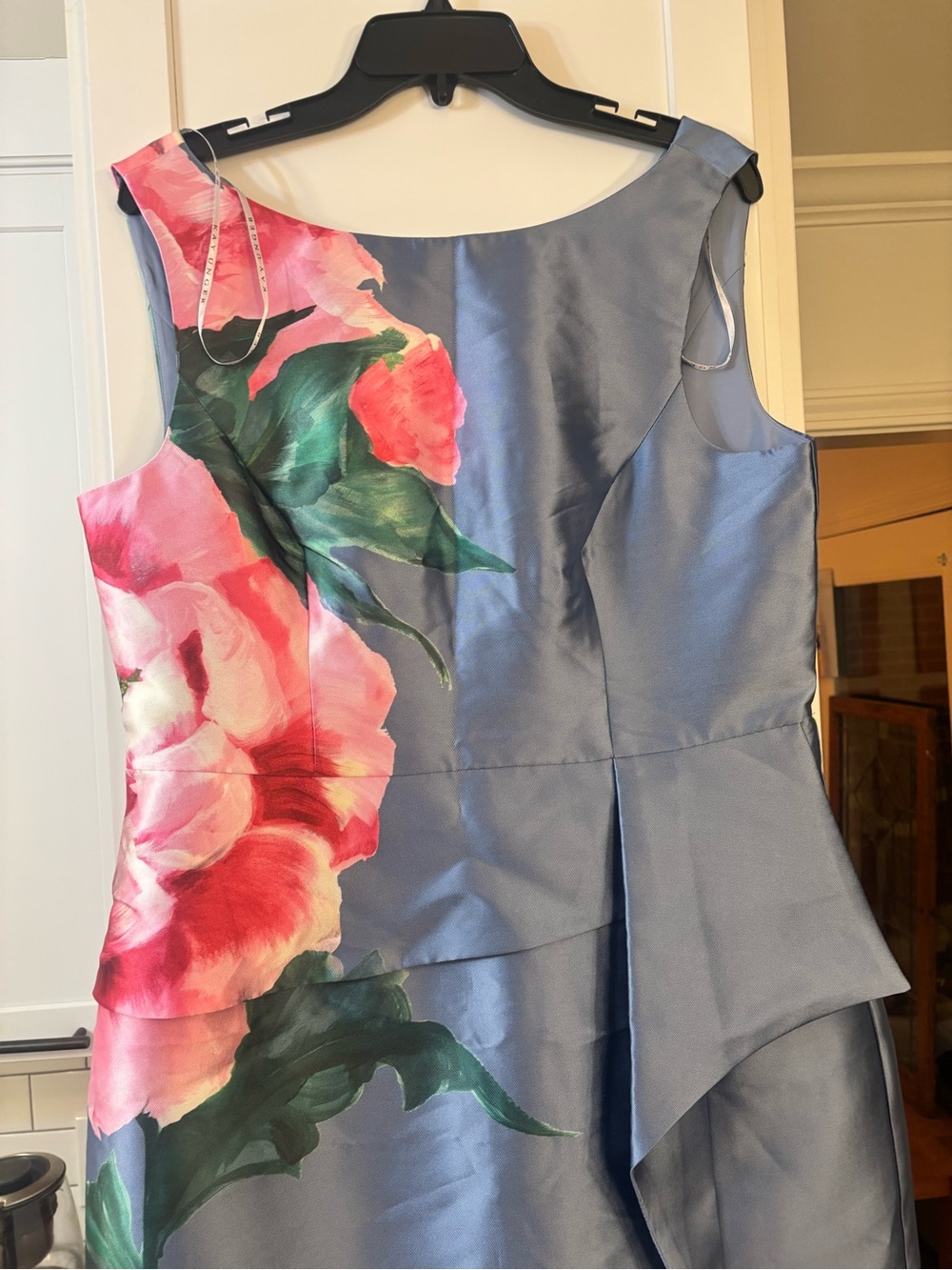 new Kay Unger Luciana floral mikado column maxi gown - pearl blue multi flowers - Picture 6 of 10